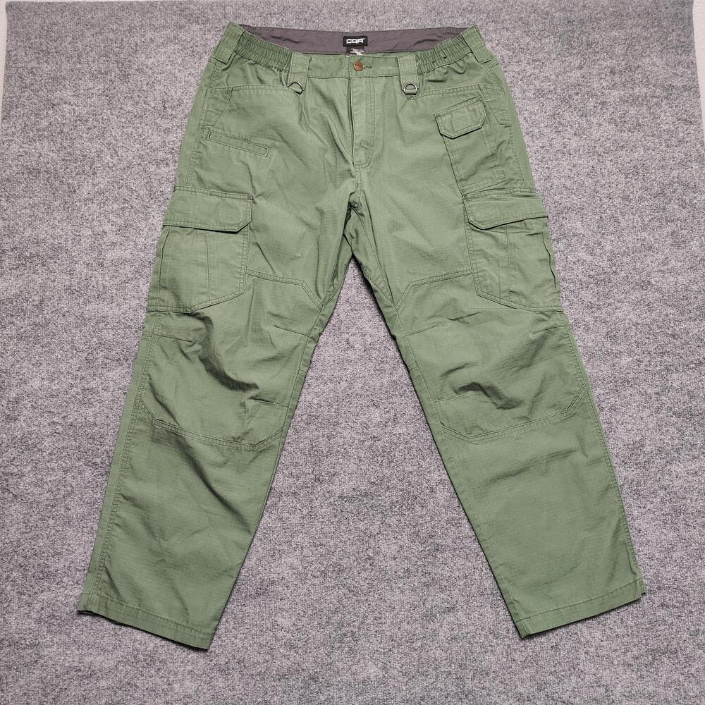 CQR Cargo Pants Mens 38x30 Green Ripstop Elastic Waist Workwear Utility Outdoor